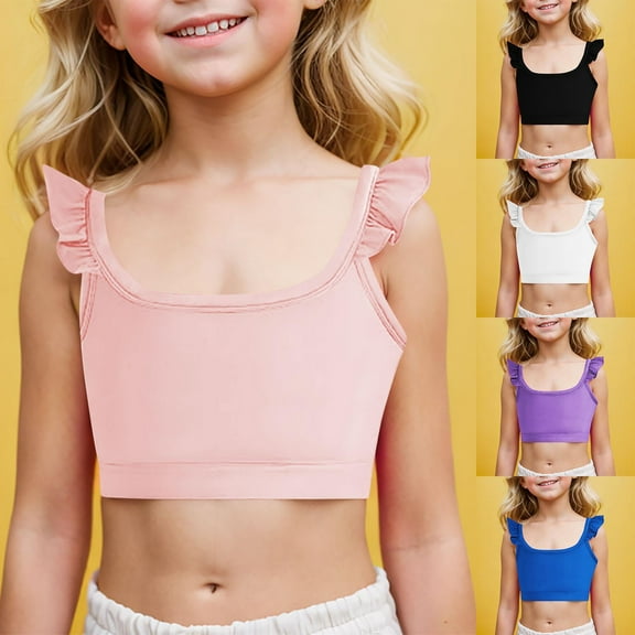GERsome Girls Crop Tank Tops Ruffle Sleeve Square Neck Summer T Shirts Kid Girls Workout Running Tennis Sports Shirts 4-12 Years