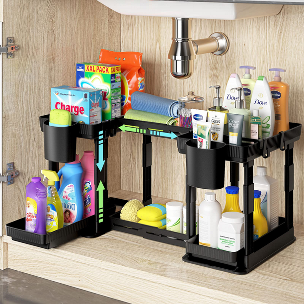Expandable Under Sink Organizer and Storage 2 Pack, 2 Tier Pull Out
