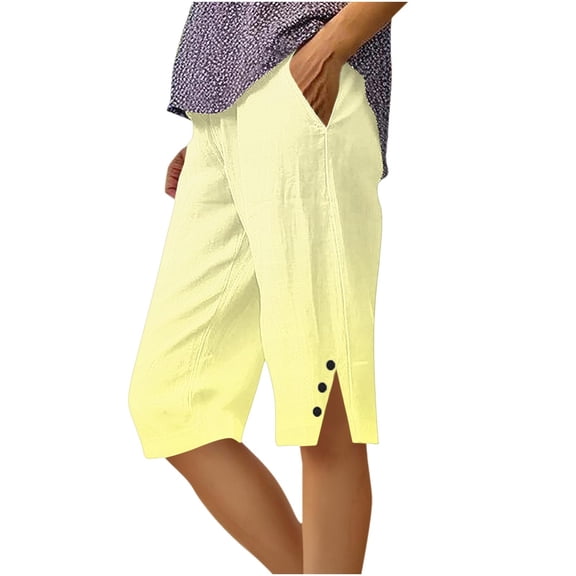 JIA JIA SHUANG Capri Pants for Women High Waist Loose Fit Capris with Pockets Side Split Gradient Cropped Pants Summer Fashion Beach Outfit