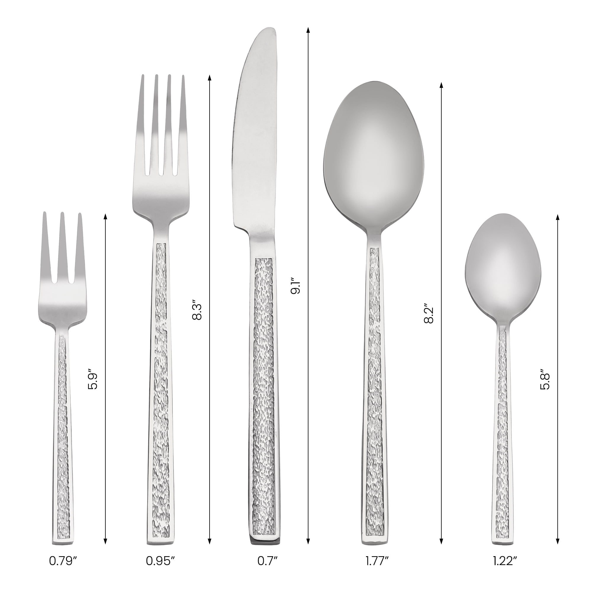 Unique Bargains 20 Pieces Stainless Steel with Texture Flatware Set for 4 Silver