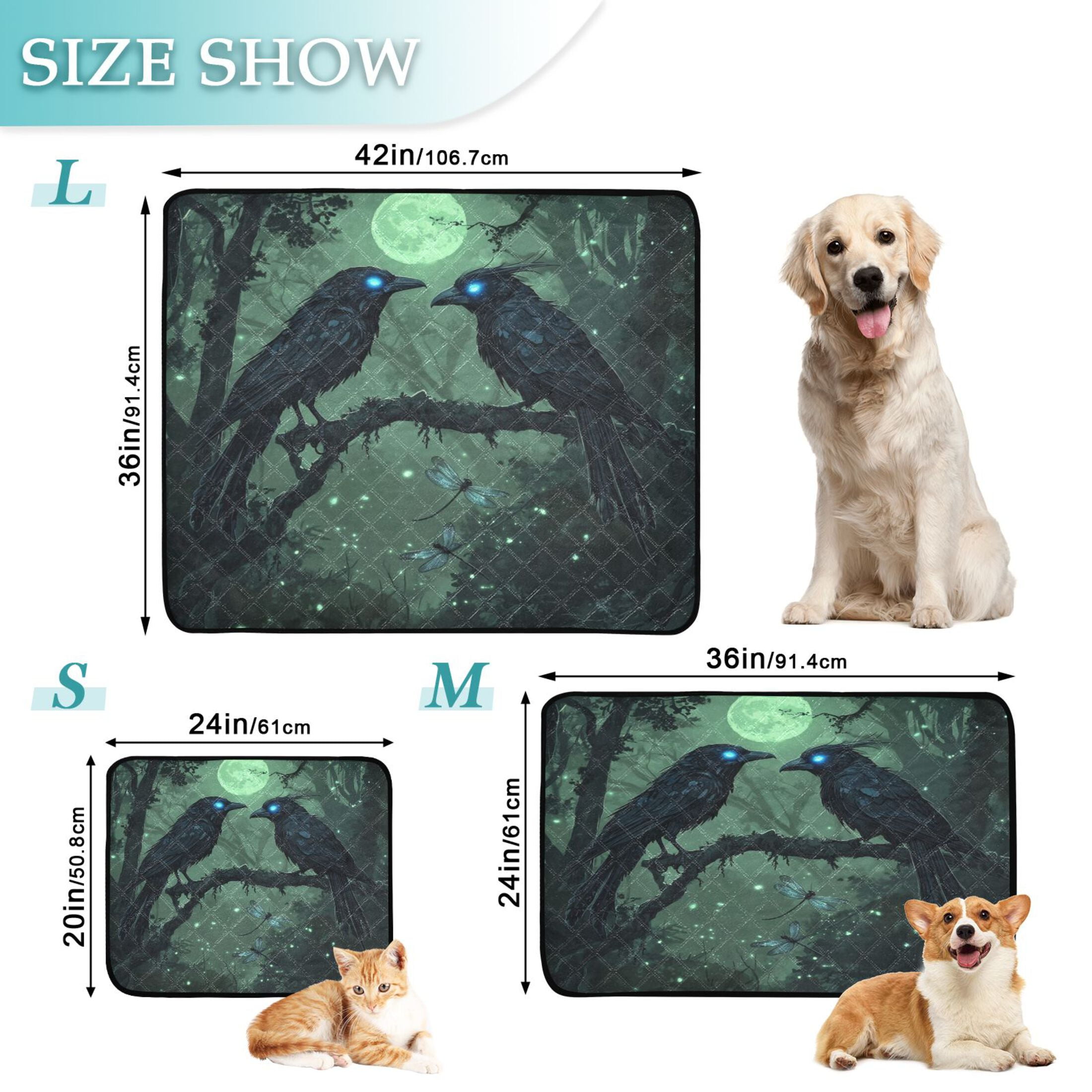 Qxltty The Midnight Crow Cat litter Pads Pet Set of 2 Diaper Mats Center Anti-leakage Layer Absorbent Soft and Comfortable