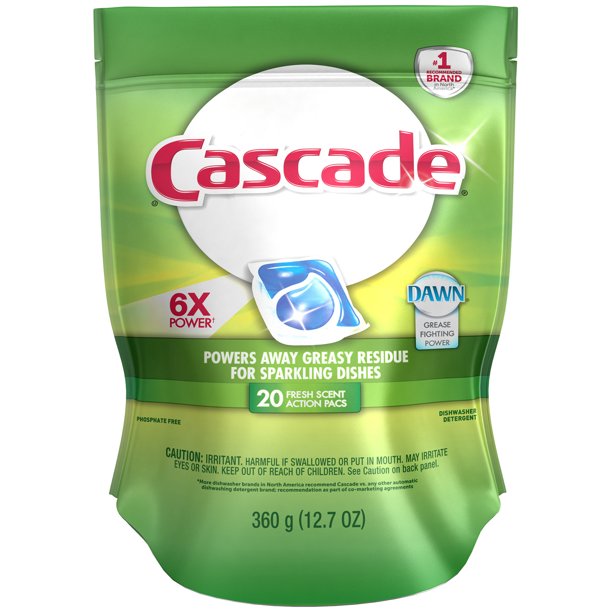Cascade Dishwasher Detergent ActionPacs, Fresh Scent, 20 Count