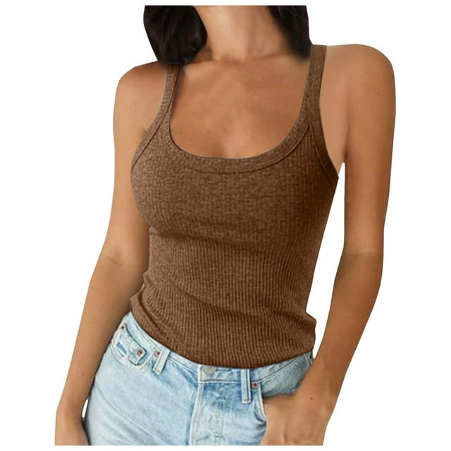 Lixiuxyad Ribbed Tank Tops For Women Women Spaghetti Strap Scoop Neck Ribbed Tank Tops Slim Fitted Cotton Camisole Basic Sleeveless Layering Shirts