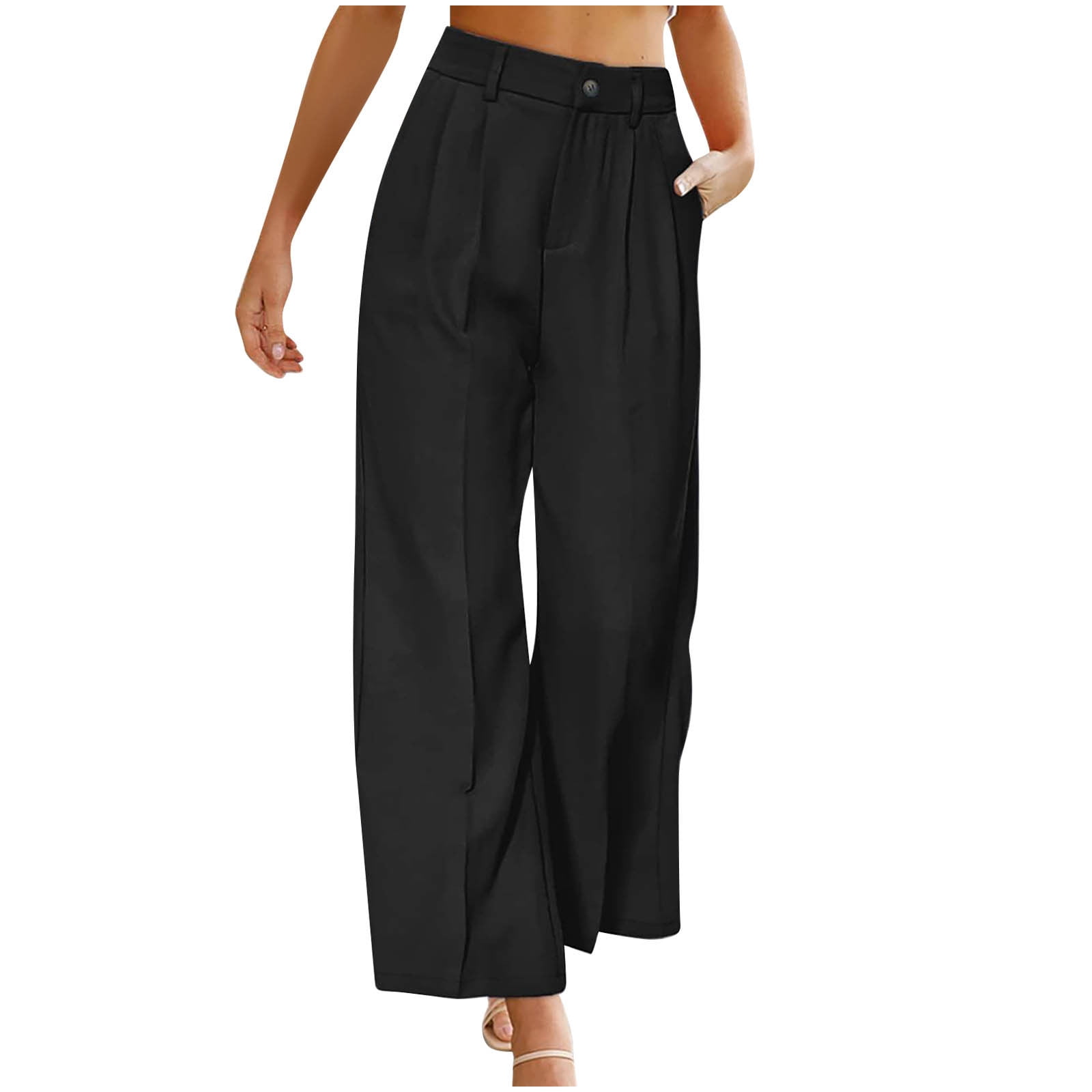 【Anyone more】Rec Washing Button Wide Pants YYDGH Women's Wide Leg Pants Pleated High Waisted Button