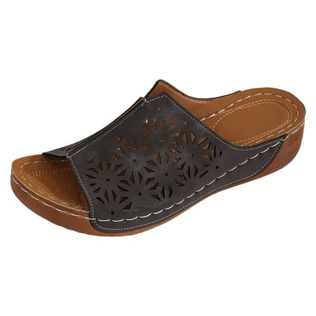 

LUOGENLI Female Closed Toe Black Sandals Women Flat Dressy Women Sandals New Pattern Hollow Flower Pattern Wedge Lightweight and Open Toe Breathable Casual Shoes Women S Sandals White and Tan