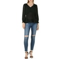 thumbnail image 3 of Allegra K Women's Ruffled Long Puff Sleeves Blouses V Neck Solid Color Semi Sheer Tops, 3 of 6