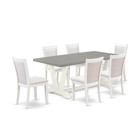 East West Furniture 7-Pc Dining Set Consists of a Dining Room Table and 6 Cream Linen Fabric Dining Room Chairs with Stylish Back - Wire Brushed Linen White Finish