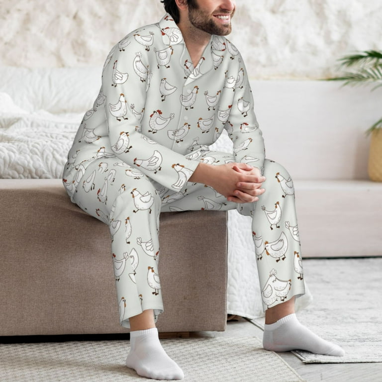 Kdxio Funny Chicken Men s Pajama Set Pajamas For Men 2 Piece PJ Set with Men Pajama Pants and Long Sleeve T Shirt Lounge Set X Large Walmart