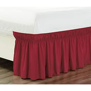 Wrap Around 18" Inch Fall Burgundy RED Ruffled Elastic Solid Bed Skirt Fits All Queen