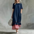 thumbnail image 5 of LEKWK Maxi Dresses for Women Color Block Short Sleeve Tiered Flowy Dress Ruffle Striped Hem A Line Sundress Summer Fashion Beach Vacation Outfits, 5 of 7