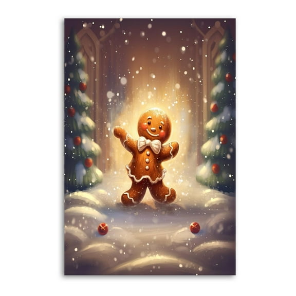 Christmas Cute Gingerbread Man Painting On Canvas Wall Art Poster Scroll Picture Print Living Room Walls Decor Home Posters 12x18inch(30x45cm)