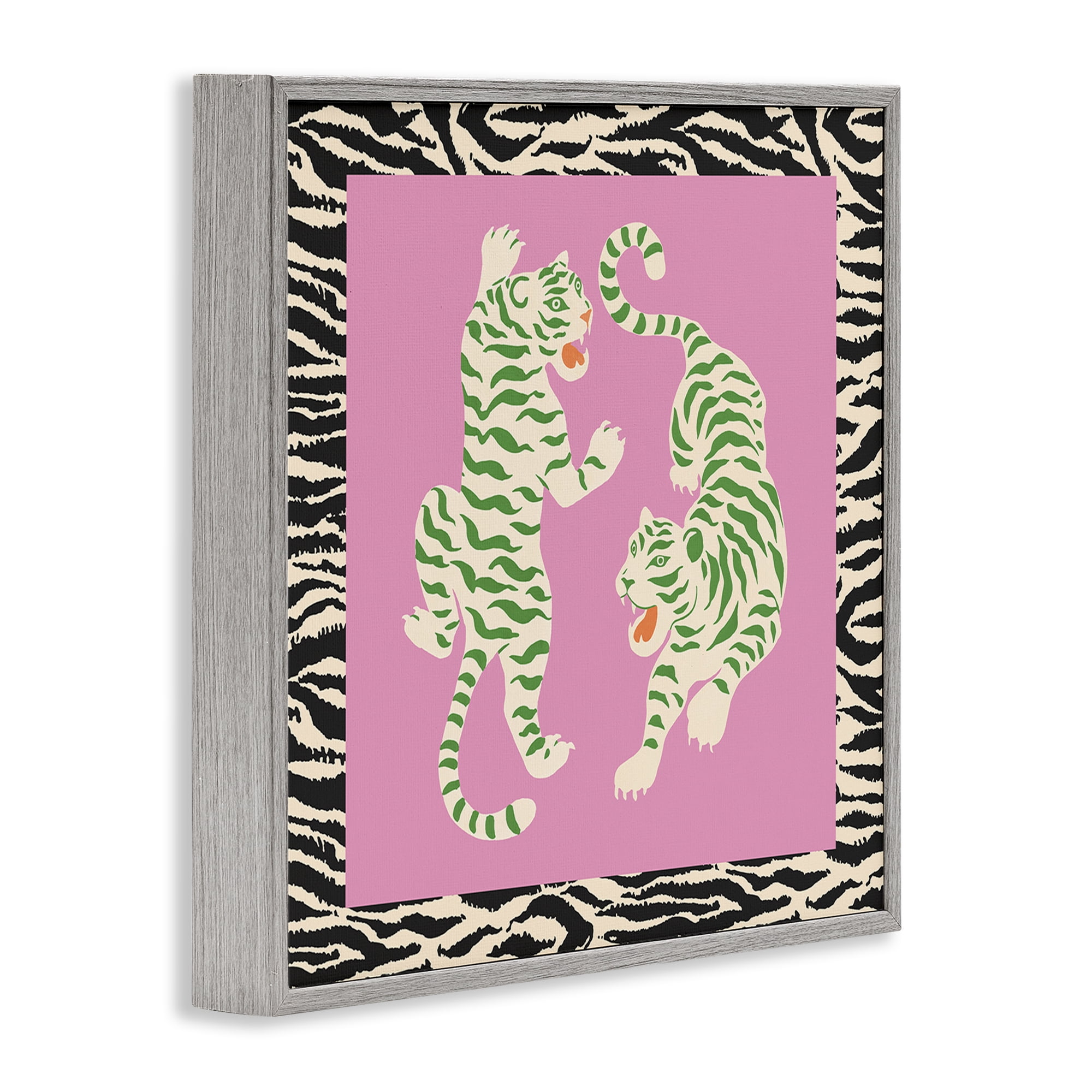 Stupell Industries Purple & Green Twin Tigers Gray Framed Giclee Art, design by Karolina Sato