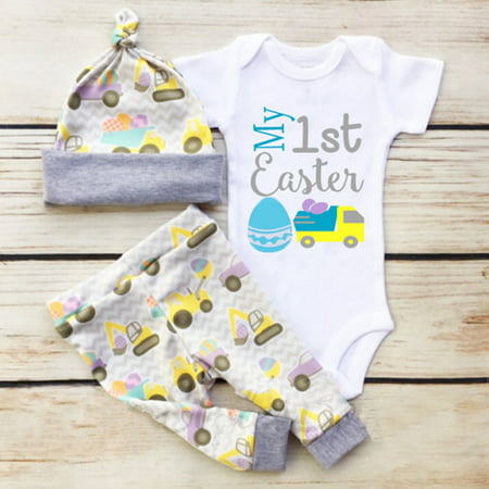 My 1st Easter Newborn Baby Boy Girl Romper+Leggings+Hat 3Pcs Outfits Clothes Set 0-6 Months
