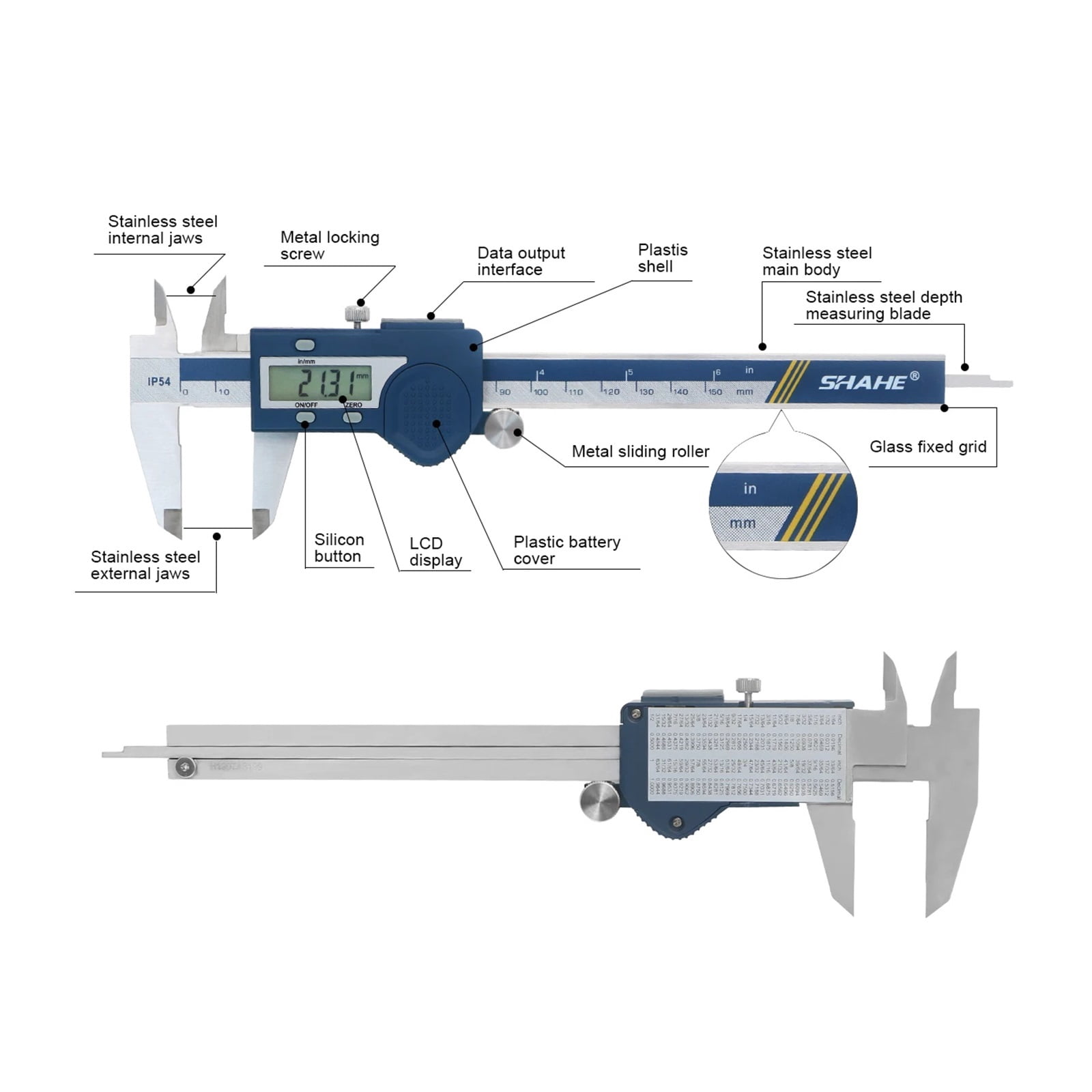 Hardened Stainless Steel Digital Caliper Electronic Vernier Caliper Micrometer Measuring Tools ,Easy to Use