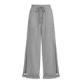 thumbnail image 4 of WULMLEO Womens Wide Leg Linen Pants Summer Boho Flowy Elastic Waist Trousers Baggy Side Slit Fringed Hem Bottoms with Pockets Gray XL, 4 of 5