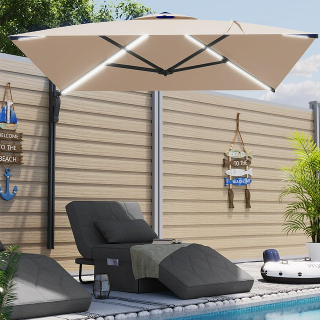AECOJOY Parasol de Patio Mural de 10 Pi Parasol Rectangulaire d'Extérieur avec Rotation à 180° pour l'Extérieur en Beige