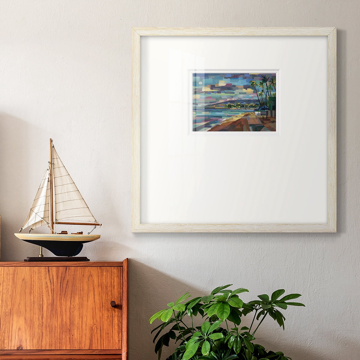Morning Moon Over WaikikiPremium Framed Print