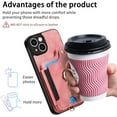 thumbnail image 6 of Phone Case for iPhone 15 6.1 inch Wallet Cover with Tempered Glass Screen Protector and Wrist Strap Lanyard RFID Credit Card Holder Ring Stand iPhone15 5G i i-Phone i15 15Case Women Men Pink, 6 of 7