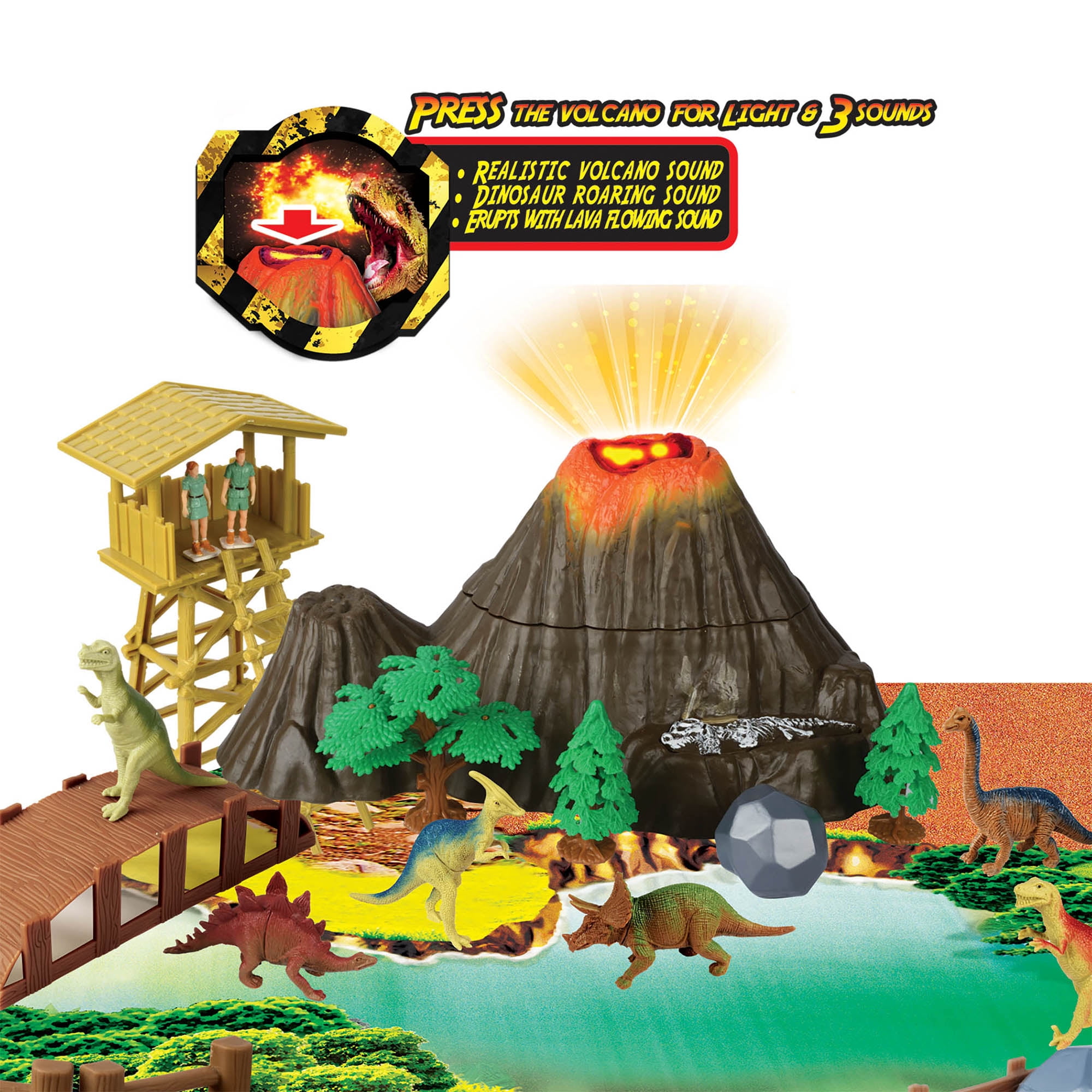 Pre-Historic Times: Large Dinosaur Park W/ Walking T-REX - Light & Sounds, Children's Playset, Ages 3+