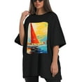 thumbnail image 4 of Plus Size Shirt for Women Black Tops for Women Short Sleeves Shirt for Women Sailboats 3 T Shirt Crewneck Shirt for Women XS, 4 of 5
