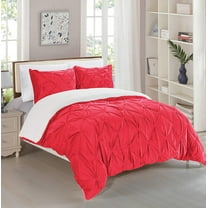 Pleated Sherpa Comforter Set 3-Piece Reversible Comforter Set Full/Queen Red