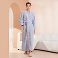 thumbnail image 2 of Wyobmus Mens Plush Fleece Robe Heavyweight Warm Bathrobe Fuzzy Flip Collar Spa Long Robe Light Blue, 2 of 5