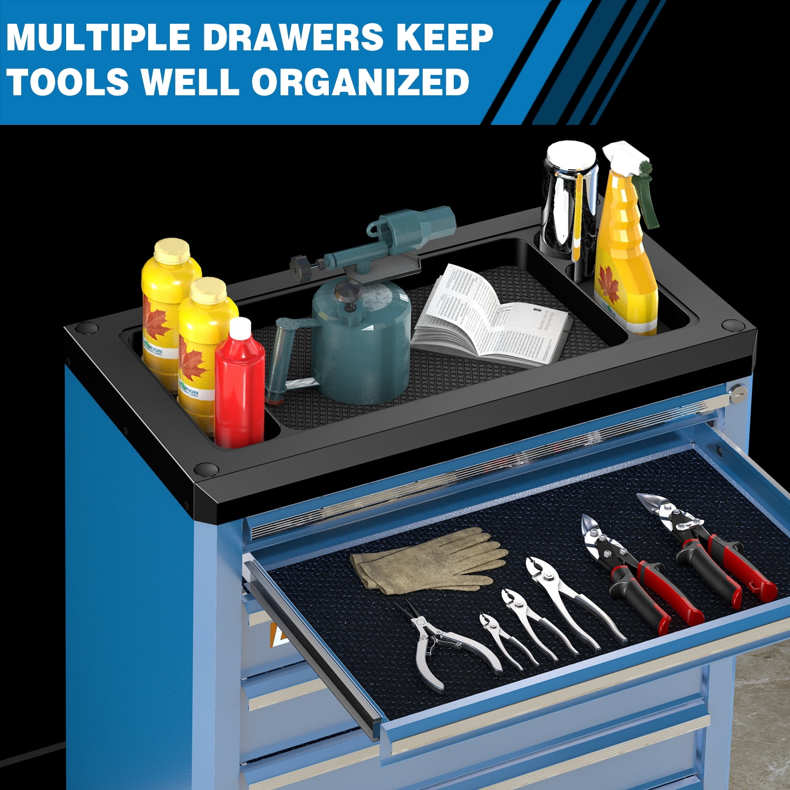 LARBANKE 7-Drawer Rolling Tool Chest with Lock, Connectable Tool Cabinet & Cart for Garage Workshop Storage