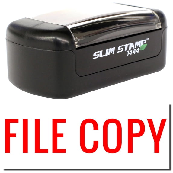 Slim Pre-Inked Narrow Font File Copy Stamp, Slim 1444, Ultra Slim Design, Impression Size 1/2" by 1-3/4", Up to 25,000 Impressions - Red Ink