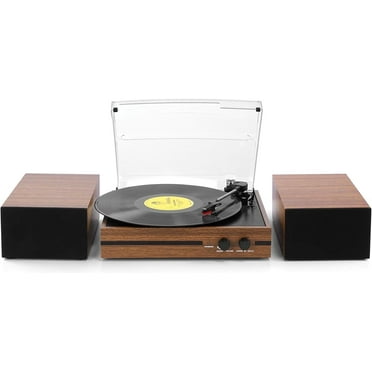 Eyesen Retro Vinyl Record Player Bluetooth Desktop Phonograph Belt-Drive Turntable with External Speakers,Dual Stereo Speakers LP Players AUX Headphone Input RCA out