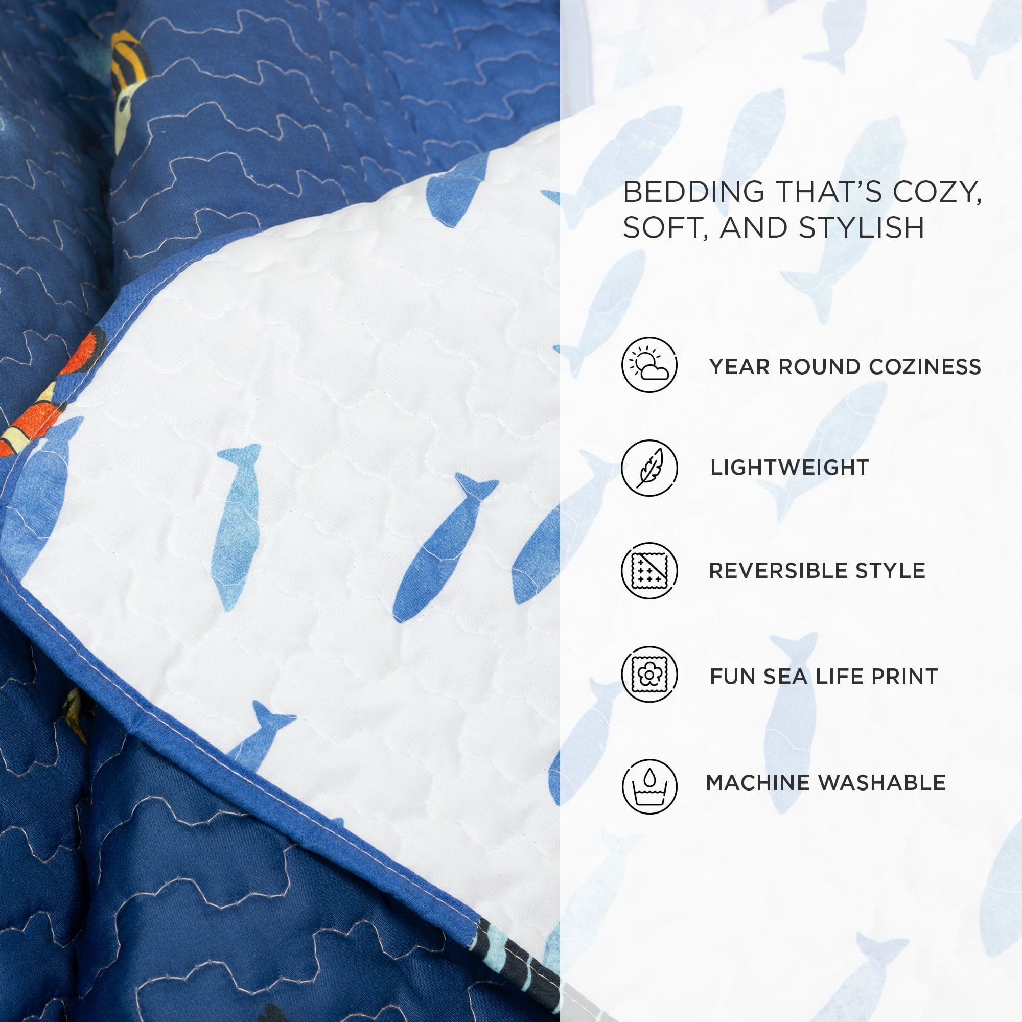 Under The Sea Quilt Navy/Multi 3Pc Set Full/Queen