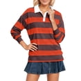 thumbnail image 4 of Striped Polo Shirt for Women Long Sleeve Lapel Collar T Shirt Loose Pullover Tops Orange XL, 4 of 7