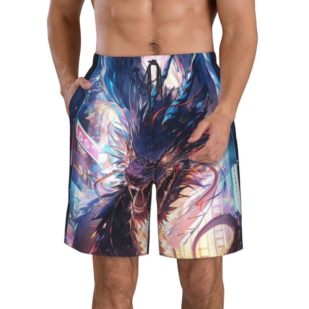 Fotbe Urban Style Colorful Dragon Trajes de Baño Estampados para Hombre, Shorts de Verano de Secado Rápido, Ropa de Playa, Bañadores-X-Large
