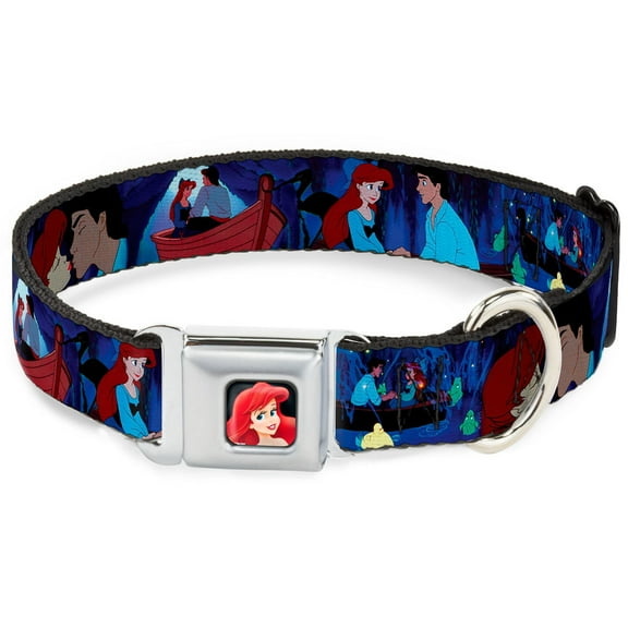 Disney Pet Collar, Dog Collar Metal Seatbelt Buckle, The Little Mermaid Ariel Eric Boat Scenes, 16 to 23 Inches 1.5 Inch Wide