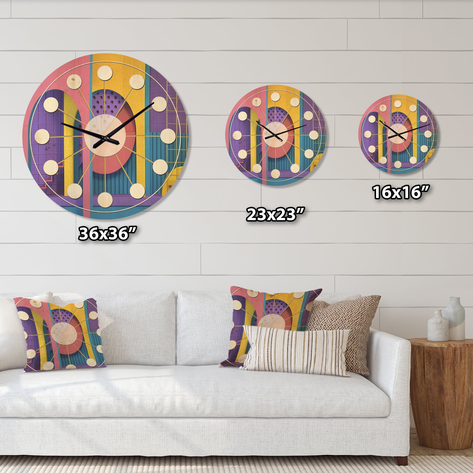 Designart 'Abstract Retro Geometric Architecture Pattern' Mid-Century Modern Wood Wall Clock