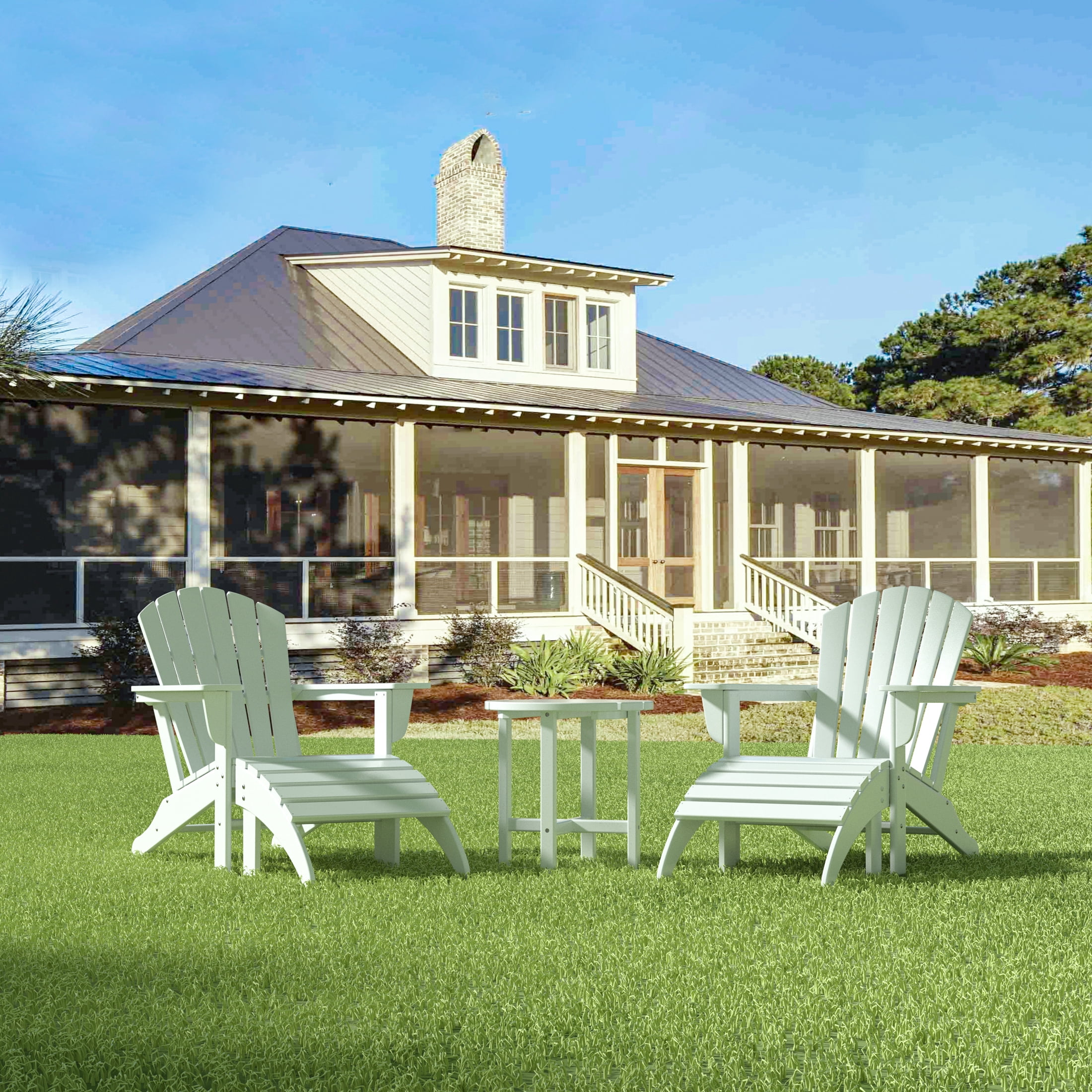 Westin Outdoor with Ottoman HDPE Plastic Adirondack Chair - White (Set of 5)