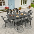thumbnail image 4 of Hzzkey 7-Piece Cast Aluminum Patio Dining Set with Brown Cushions and Umbrella Hole, Rectangular Table,Black, 4 of 11