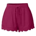thumbnail image 3 of Dazajoo Women's Plus Size Hiking Shorts Elastic High Waisted Drawstring Workout Shorts Summer Lightweight Lace Trim Ruffle Shorts with Pockets Weekly Sale,Hot Pink,XXXL, 3 of 9