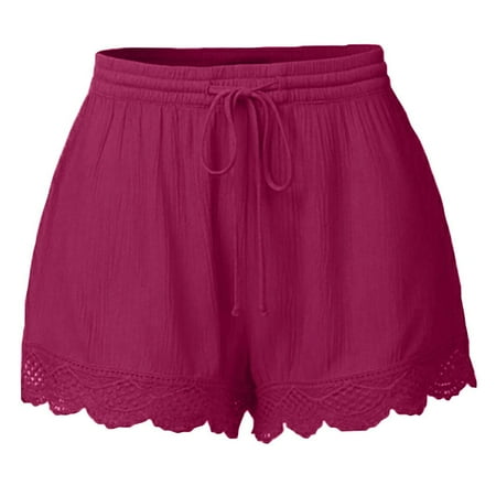 Summer Savings Clearance! Atogsazn Women s Loose Elastic Waist Drawstring Shorts Plus Size Comfy Lace Casual Yoga Lounge Shorts for Summer Beach Hot Pink B XXXXXL