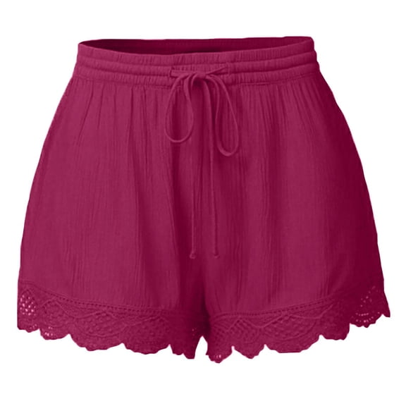 LAJPXKHY Plus Size Shorts for Women Summer Drawstring Elastic Waist Wide Leg Lace Patchwork Lightweight Casual Home Shorts