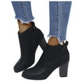 thumbnail image 3 of Aoochasliy Womens Shoes Ankle Boots Retro Leather Square Heel Zipper Solid Color Short Booties Round Toe Shoes Saving, 3 of 4
