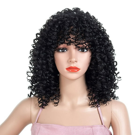 African Wig with Long Curly Style Heat Synthetic Fiber Headpiece for Women