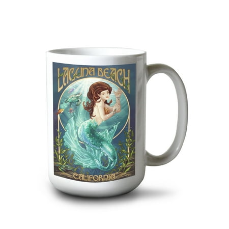 

15 fl oz Ceramic Mug Laguna Beach California Mermaid Dishwasher & Microwave Safe
