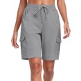 thumbnail image 6 of 9" 10" Inseam Hiking Cargo Shorts Womens 6 Pockets Pull on Bermuda Shorts Lightweight Quick Dry Outdoor Workout Running Athletic Short Summer Travel Loose Gray S, 6 of 6