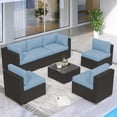 thumbnail image 2 of SOLAURA 7-Piece Outdoor Patio Furniture Set Wicker Rattan Sectional Sofa Patio Conversation Sets, Haze Blue, 2 of 8