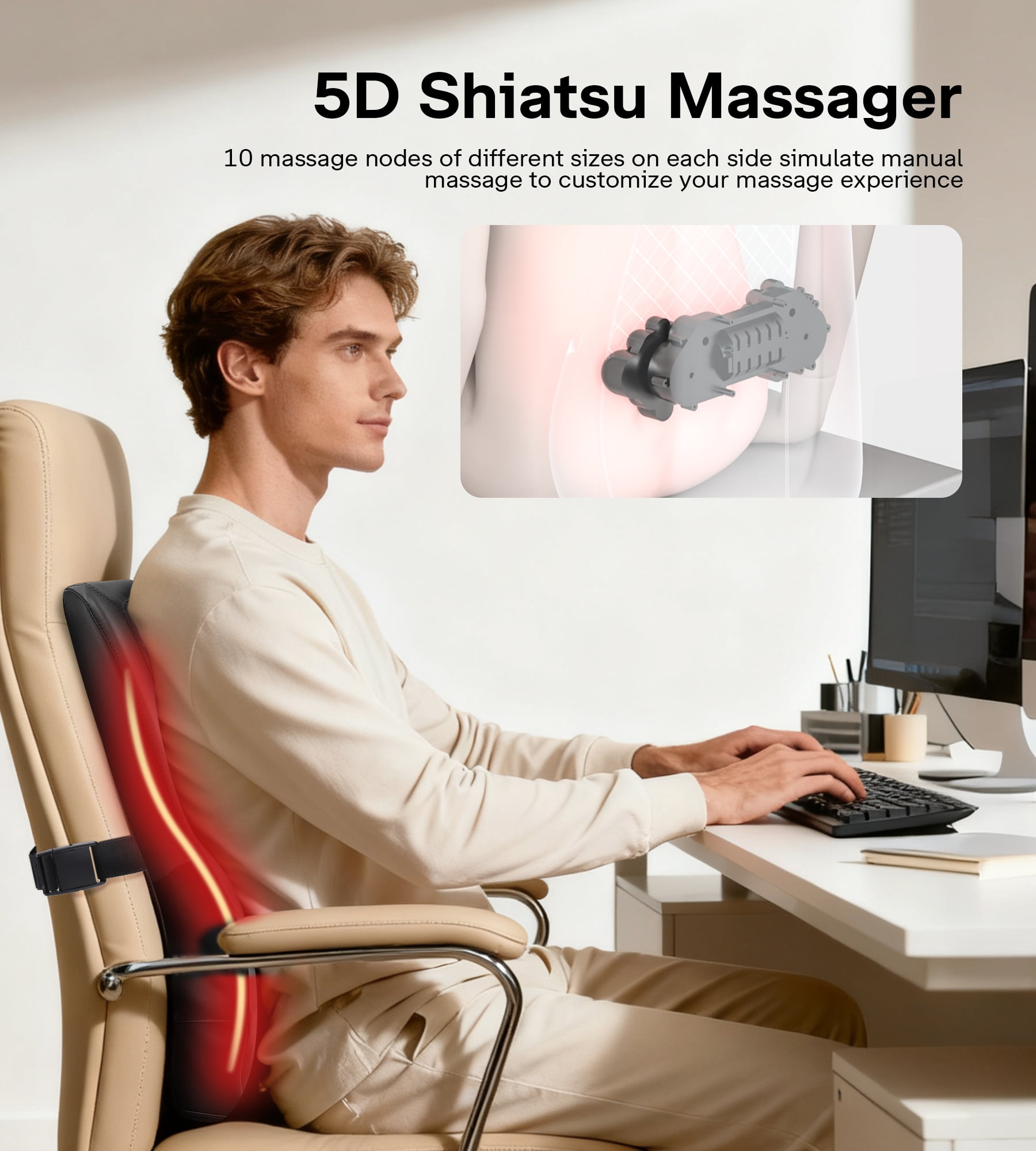 ALLJOY Lumbar Support Massager Pillow with Heat, Back Massager for Pain Relief, Neck Massger, 3 Heating Levels & 4 Mode & 3 Intensities, Christmas&Birthday Gifts for Women Men