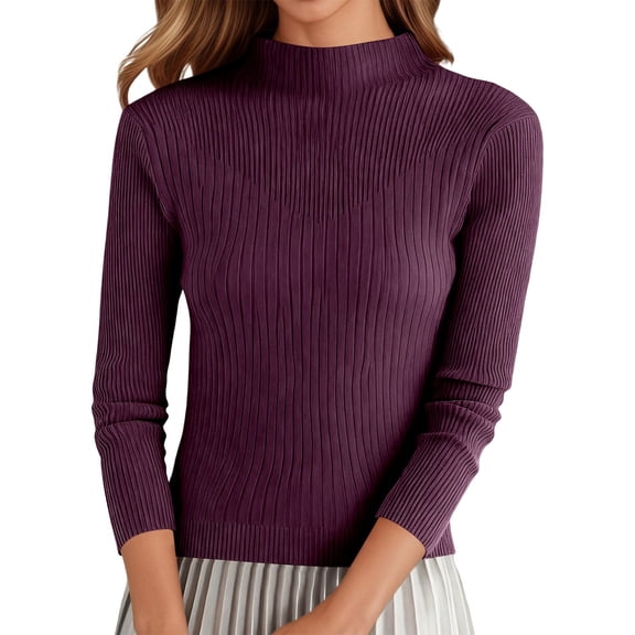 GBSYEWXS Sweaters For Women Purple High Neck Long Sleeve Solid Color Soft Pullover Sweater