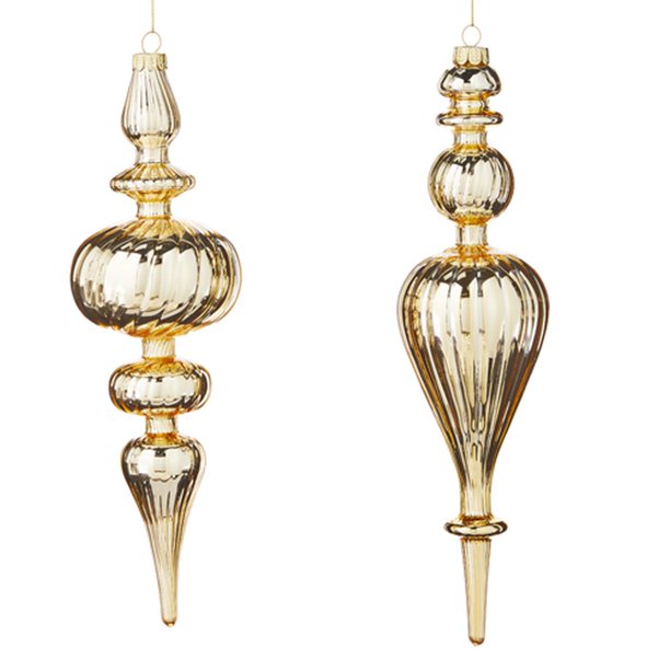 Raz Imports 2021 Chalet 11inch Gold Finial Ornament, Assortment of 2