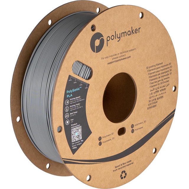 Polymaker High Speed PLA Filament 1.75mm, Grey PolySonic PLA 3D Printer Filament 1kg - Stronger Fast Printing PLA Filament Compatible with Most Print