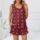 thumbnail image 2 of Women Heart Print Ruffle Pajamas Set Crewneck Tank Top Slant Pocket Shorts 2 Piece Sleepwear Loungewear Burgundy XXL, 2 of 6