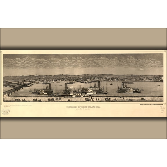 24"x36" Gallery Poster, Panorama map Rock Island illinois 1874